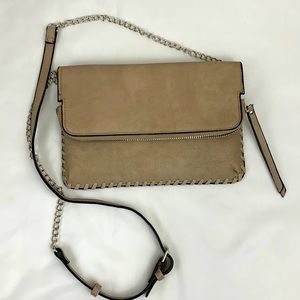 Urban Expressions Purse Shoulder Bag Fold-Over Clutch Tan Silver Chain NWOT